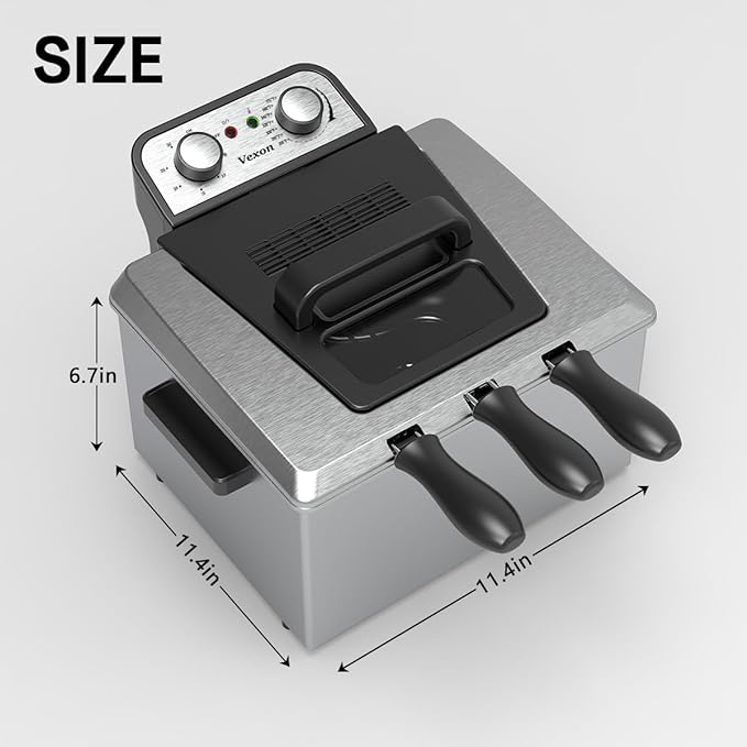 1800W 5 Liters 21 Cups Large Electric Deep Fryer With 3 Frying Baskets For Home Use, Adjustable Temperature,View Window Lid,Countertop Stainless Steel Body Deep Fryer Pot,Perfect For Kitchen, Fry Fish