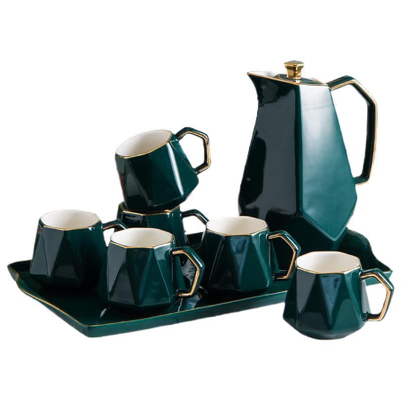 Gold Traced Ceramic Cooling Kettle Tea Set