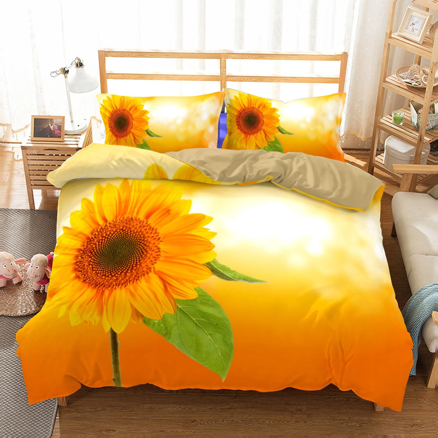 Funda de edredón de girasol de tres piezas Ropa de cama textil para el hogar