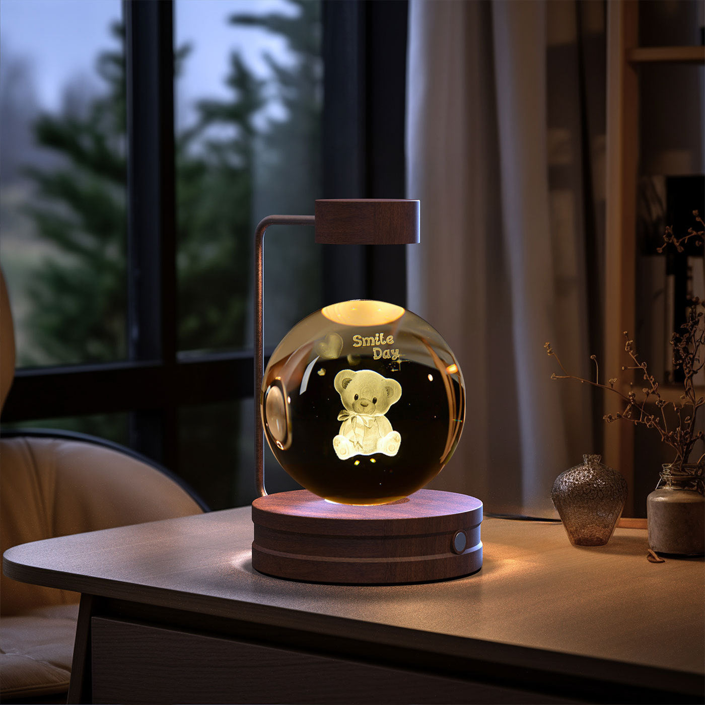 Lámpara de noche de interior con forma de bola de cristal y dinosaurio cósmico con alimentación por USB, cálida luz de noche para regalo de cumpleaños