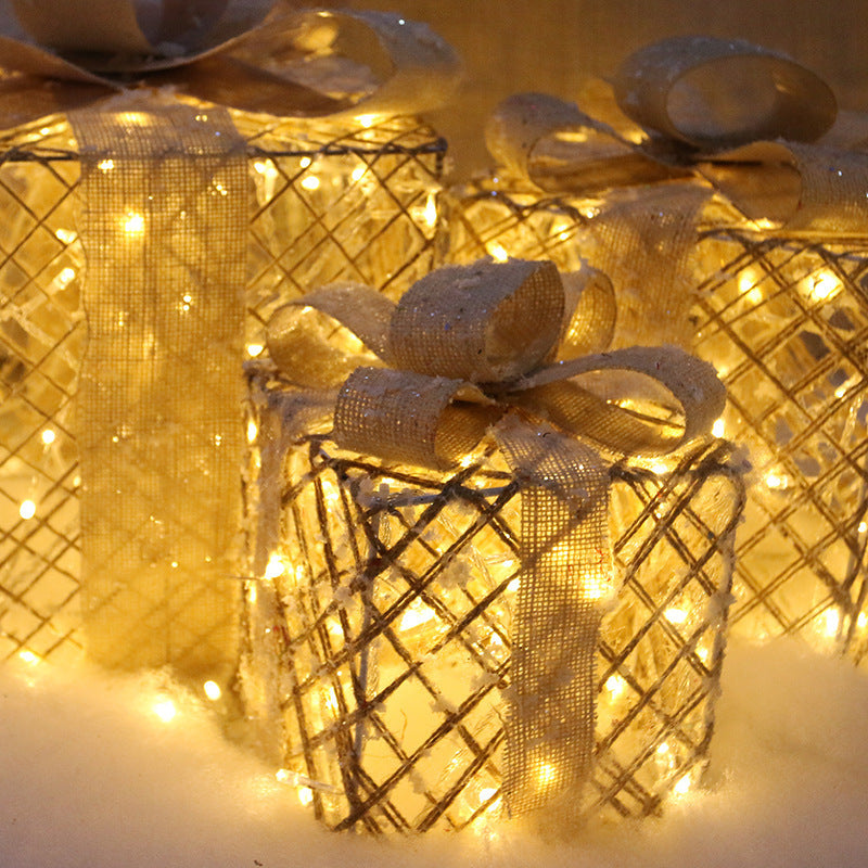 Cajas de regalo de iluminación navideña con lazos, decoraciones interiores, caja de regalo de nieve, caja de regalo brillante, hogar, jardín, Navidad