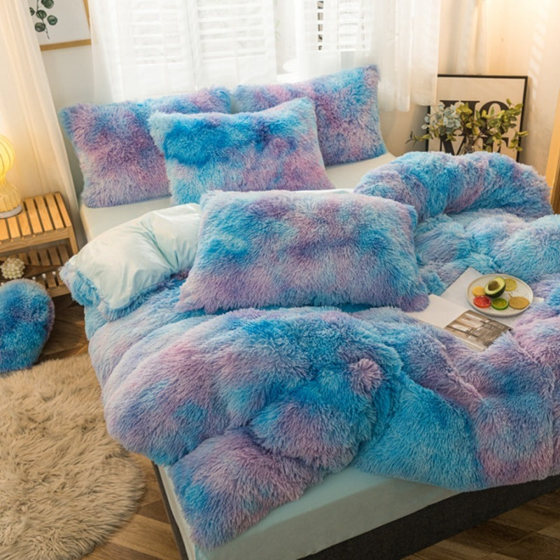 Ensemble de quatre pièces en velours de vison longue housse de couette en velours cristal en peluche