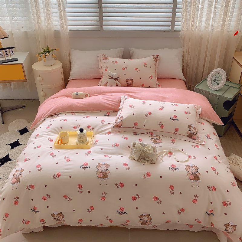 Home Fashion Simple Printing Cotton Bed Four-piece Set