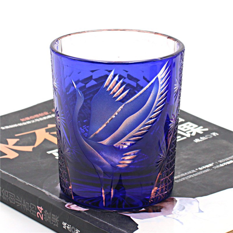 Nouveau Verre à whisky japonais Edo Kiriko Pine Crane