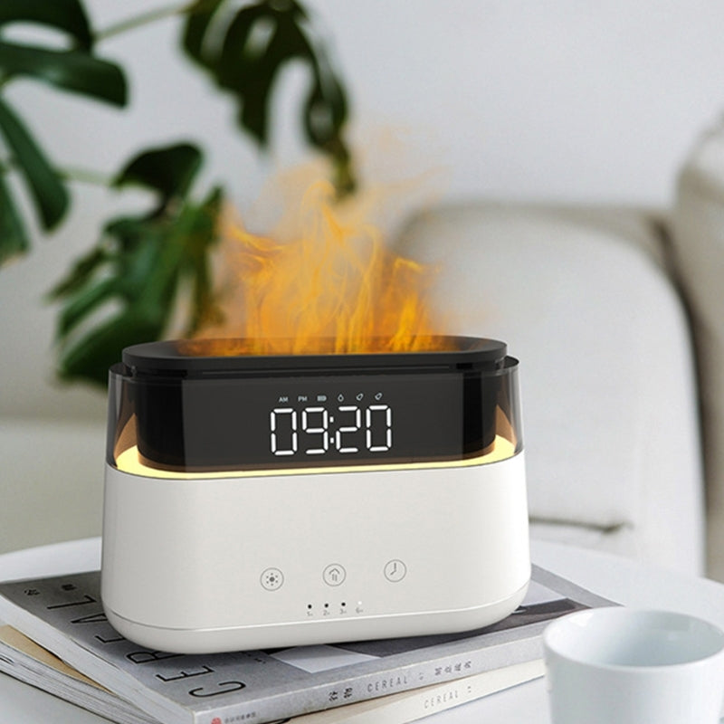 Humidificador de llama con reloj para dormitorio, máquina de pulverización de fragancia temporizada inteligente para uso doméstico