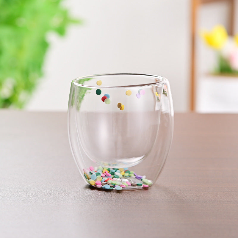 Creative Household Coffee Milk Dried Flower Quicksand Double Layer Glass Cup