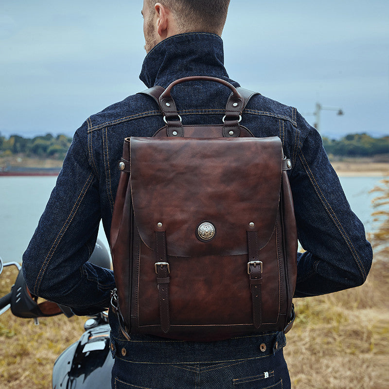 Sac à dos tendance en cuir de vache de grande capacité