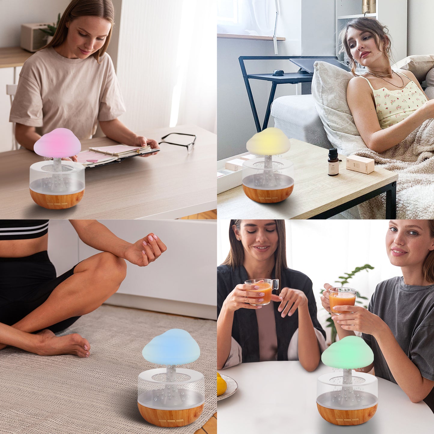 Humidificateur de nuage de pluie avec veilleuse aromathérapie diffuseur d'huile essentielle Micro humidificateur humeur relaxante son de goutte d'eau pour la maison