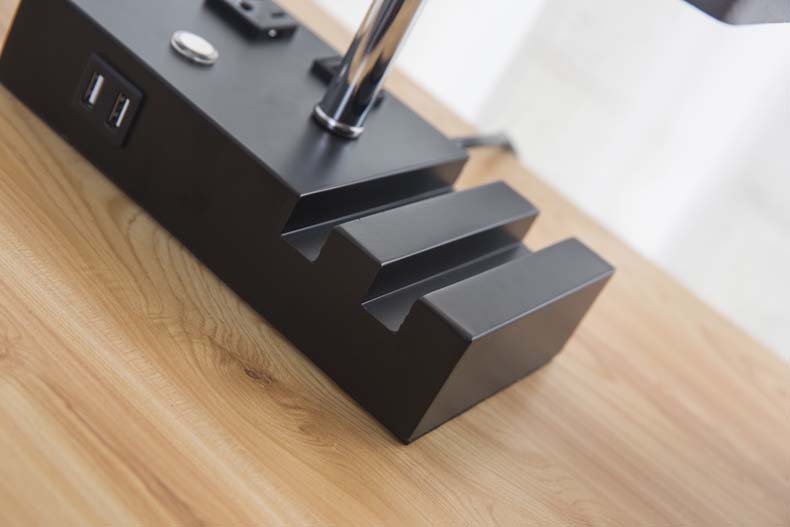 Lámpara de mesa rectangular táctil de tela con puerto USB