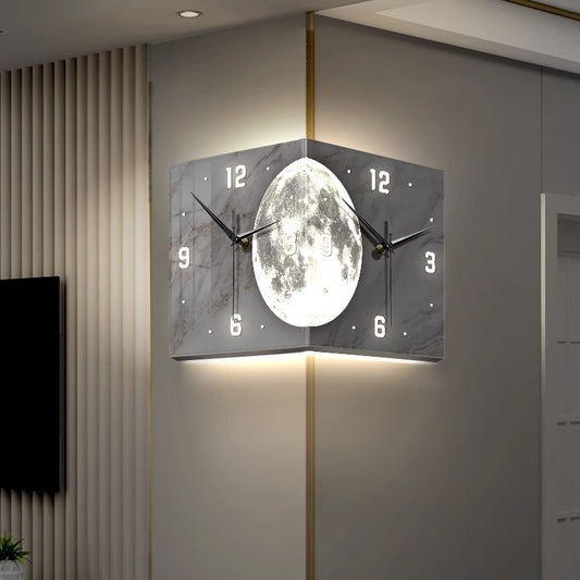 Creative Clock Wall Lamp With Double-sided Lighting At The Corner Of The Living Room