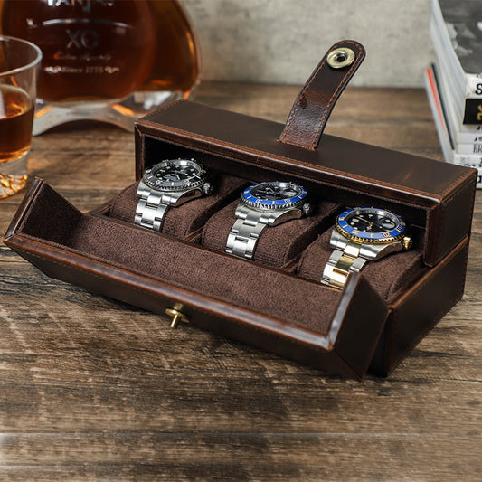 Travel Portable Magnetic Buckle Leather Watch Box