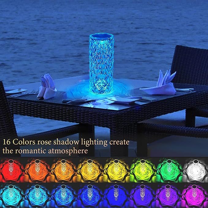 Lámpara de cristal LED de 16 colores Lámparas de mesa táctiles con luz rosa Bedr