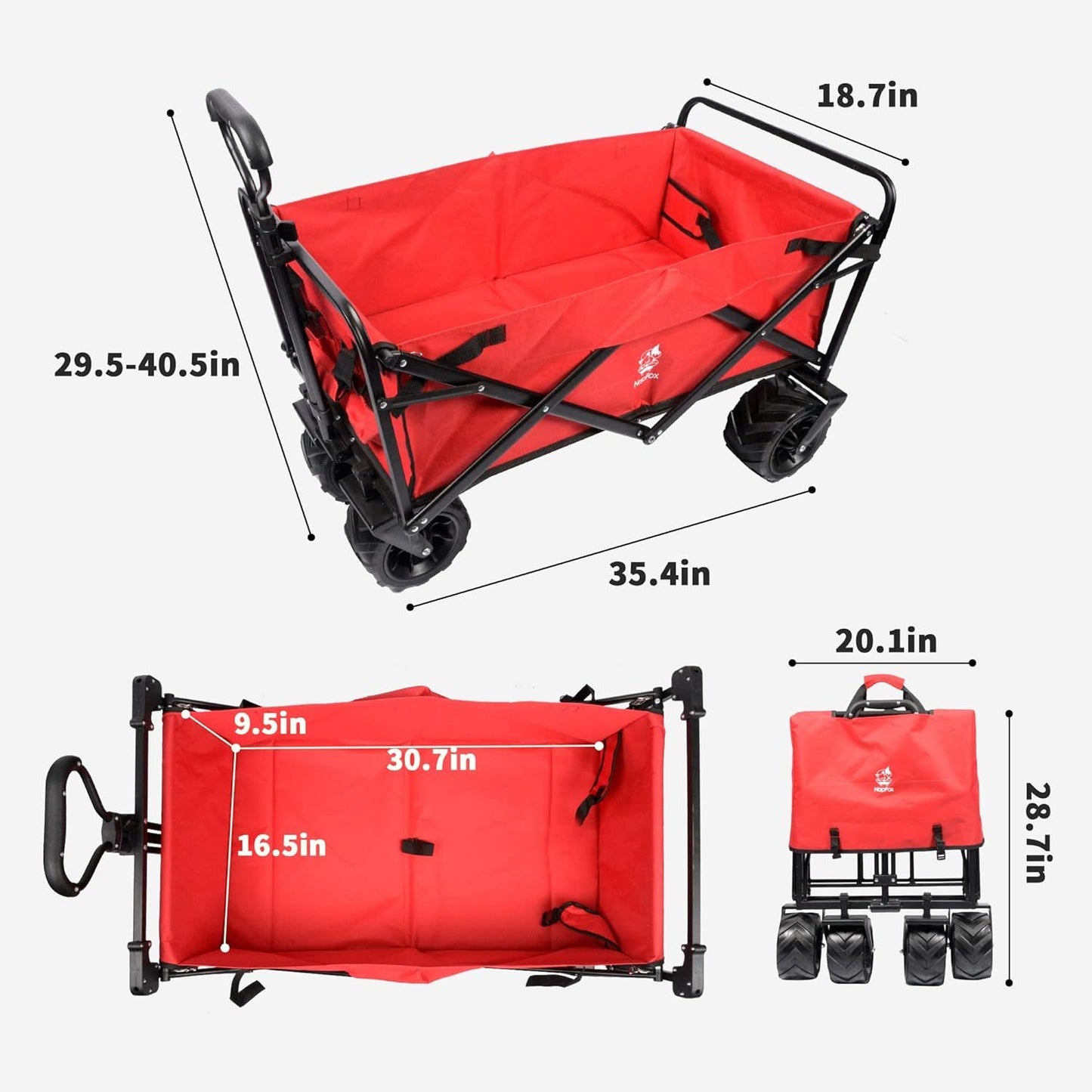 Chariot de plage pliable et robuste, chariot de plage utilitaire pliable d'extérieur, de jardin, de camping, avec roues universelles, poignée réglable, shopping