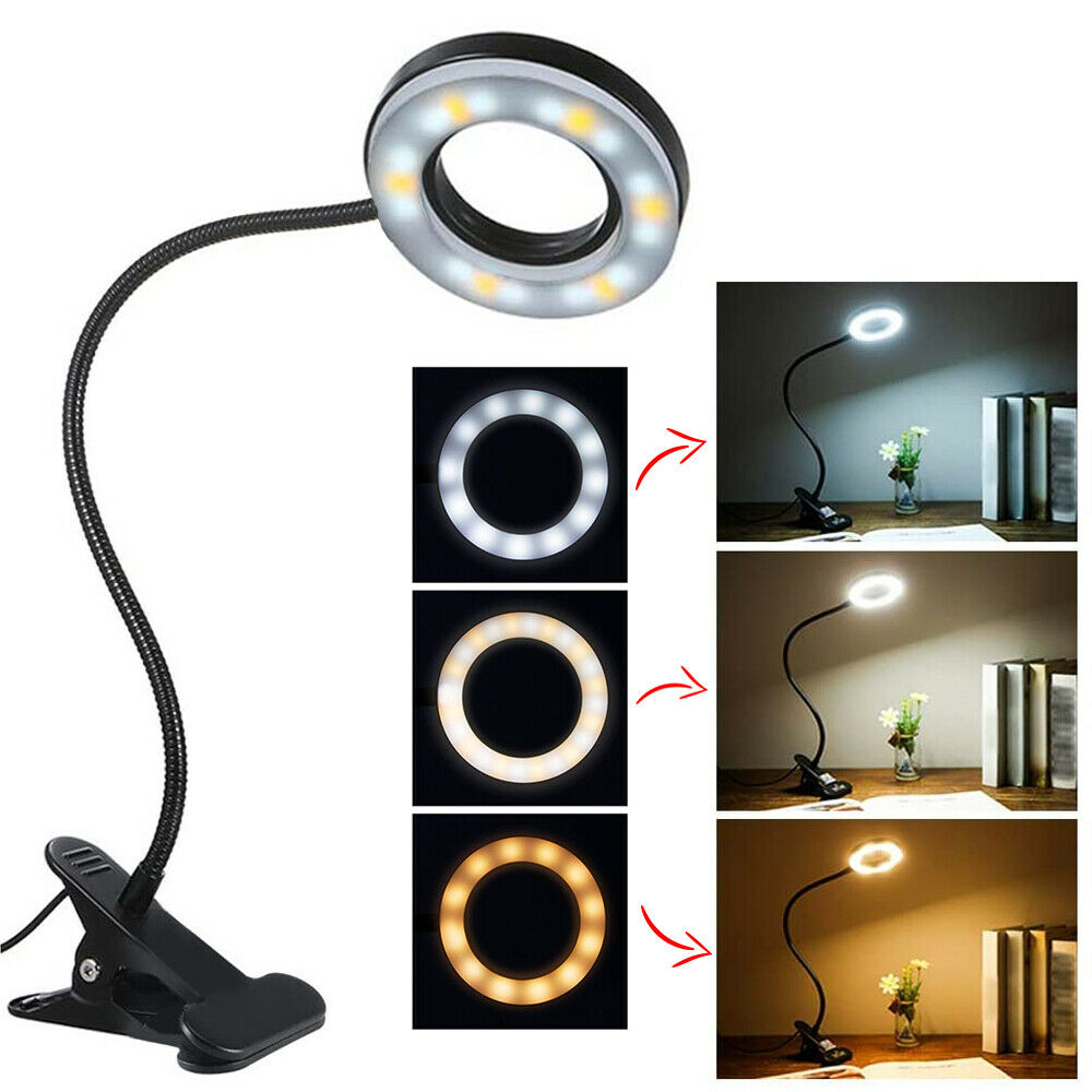 Lámpara de escritorio con clip LED brazo flexible USB regulable estudio lectura mesa luz nocturna