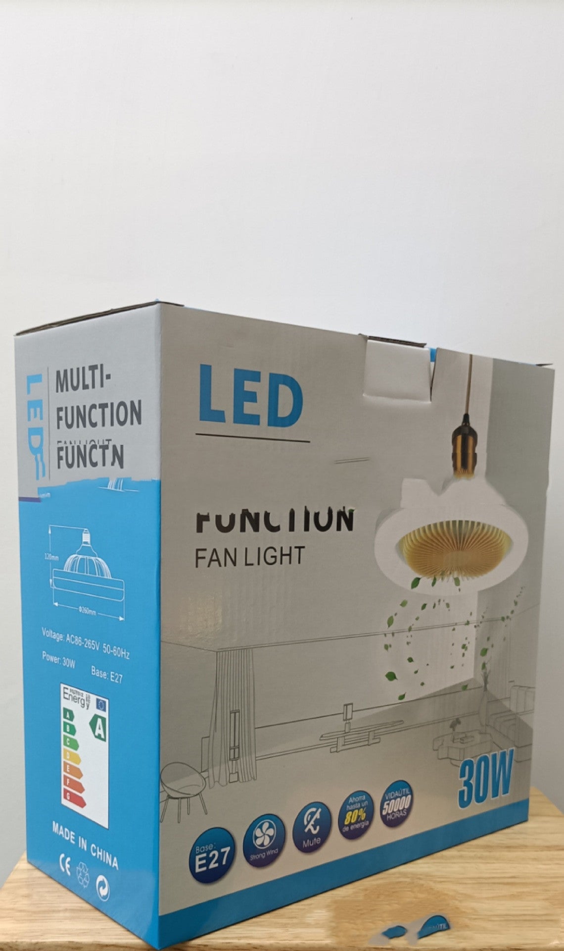 Ventilador de techo redondo con Control remoto de 26cm con lámpara LED E27 de 30W, ventilador para colgar, luz de ventilador de refrigeración por aire para el hogar, la habitación y la Oficina