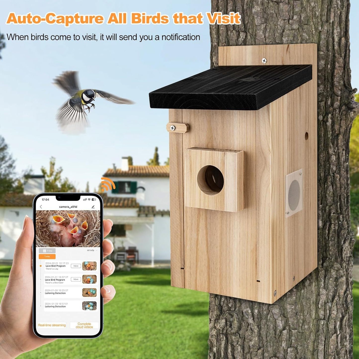 Casa para pájaros inteligente con cámara, cámara para pájaros de 3 MP para exteriores, captura automática de videos de aves y detección de movimiento, observe cómo anidan y eclosionan aves en tiempo real, regalo ideal para bricolaje