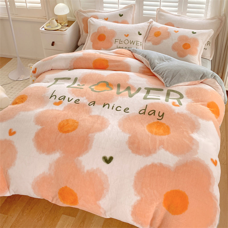 Cute Cartoon Milk Velvet Bedding Set Of Four