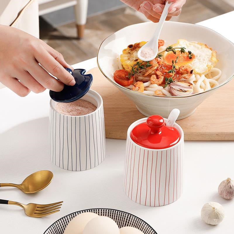 Ceramic Seasoning Pot Set Kitchen MSG Salt Shaker