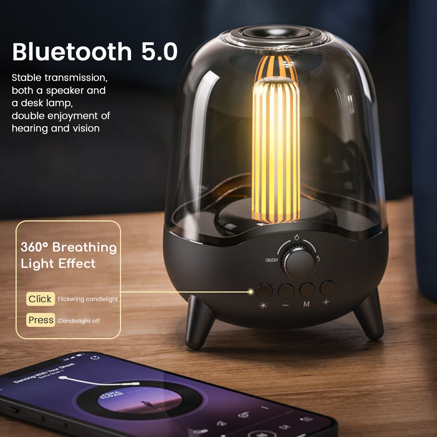 Haut-parleur Portable sans fil Bluetooth 5.0, lumière ambiante scintillante, lampe de Table, son stéréo, veilleuses intérieures et extérieures