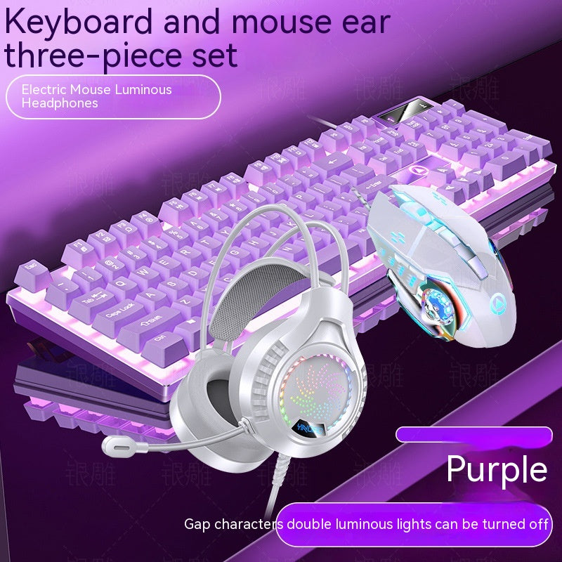 Home Color Blocked Wired Keyboard And Mouse Earphone Set