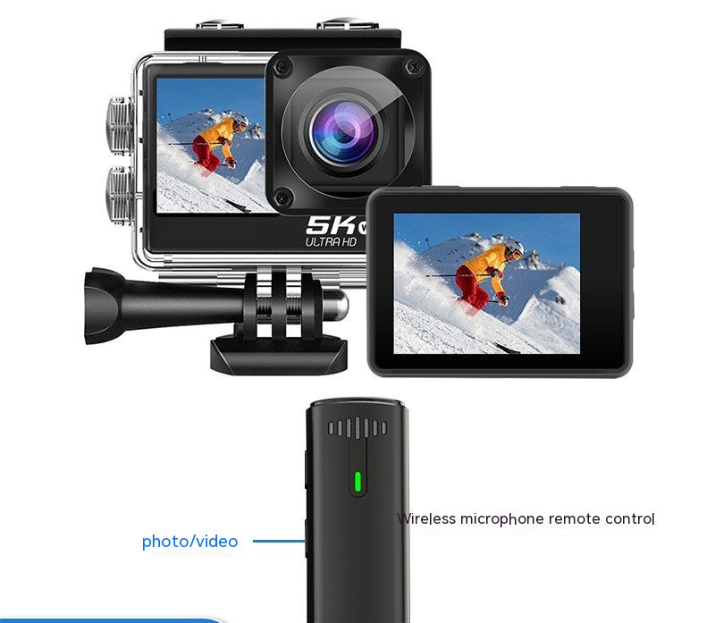 5K Sports Camera With Wireless Microphone Anti-shake Waterproof