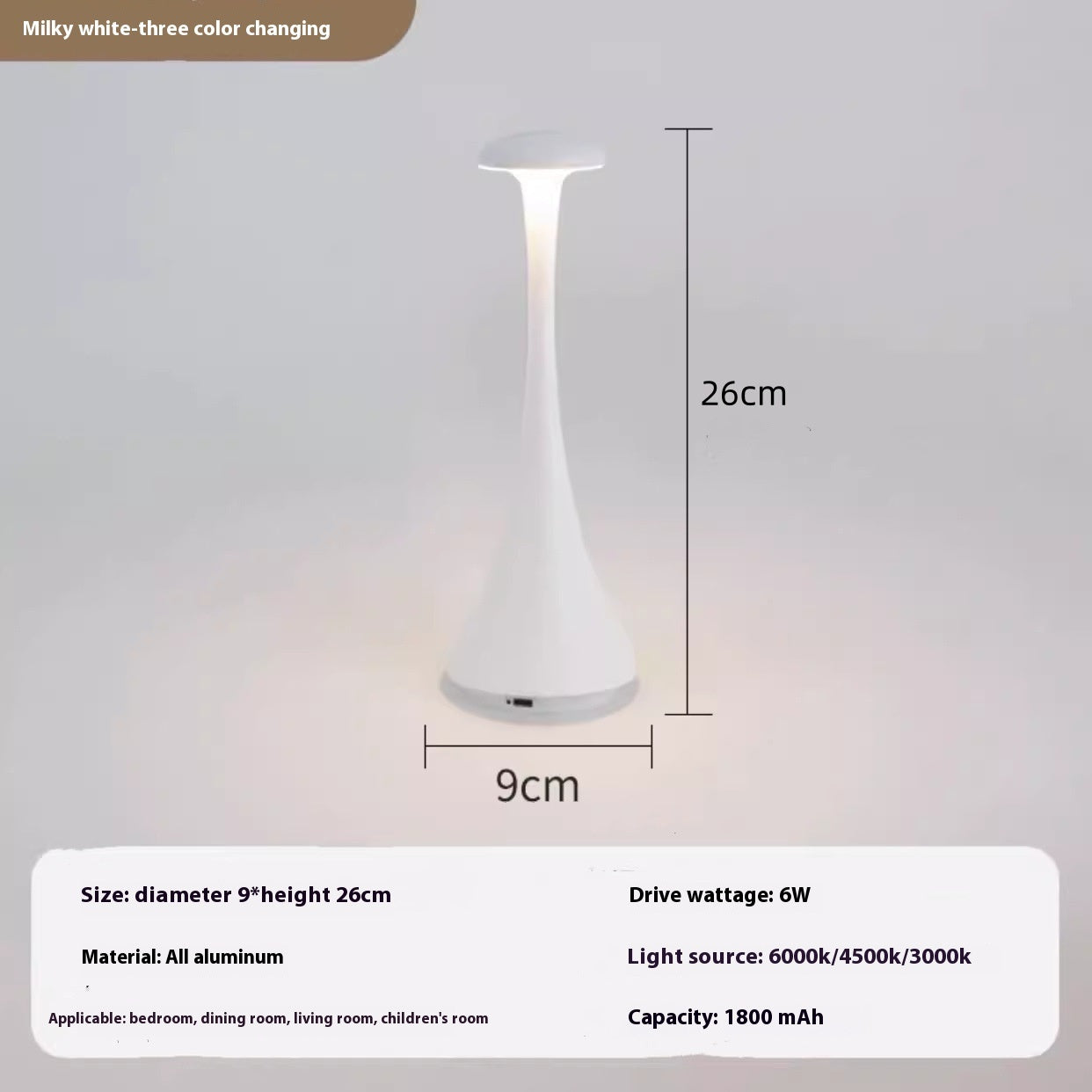 Lampe de table portable rechargeable en aluminium pour chambre à coucher, éclairage d'ambiance de chevet