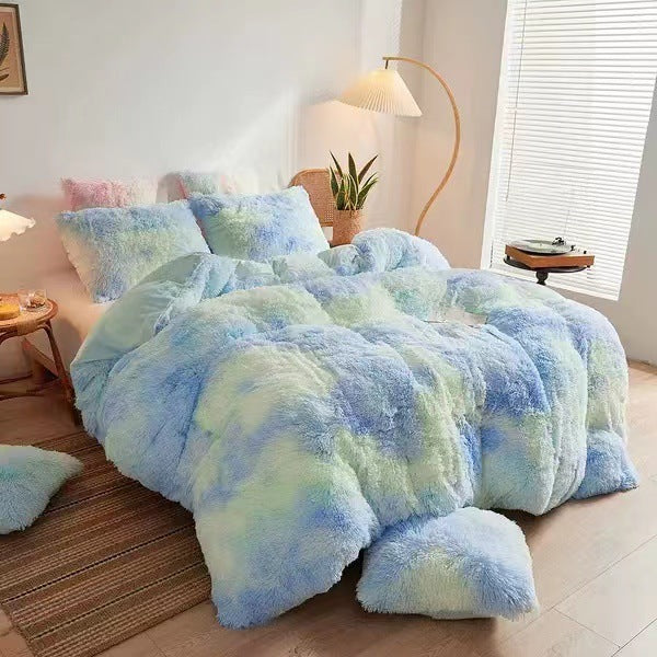 Ensemble de quatre pièces en velours de vison longue housse de couette en velours cristal en peluche