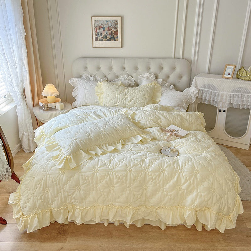 Ensemble quatre pièces en coton lavé Housse de couette Girlish Heart