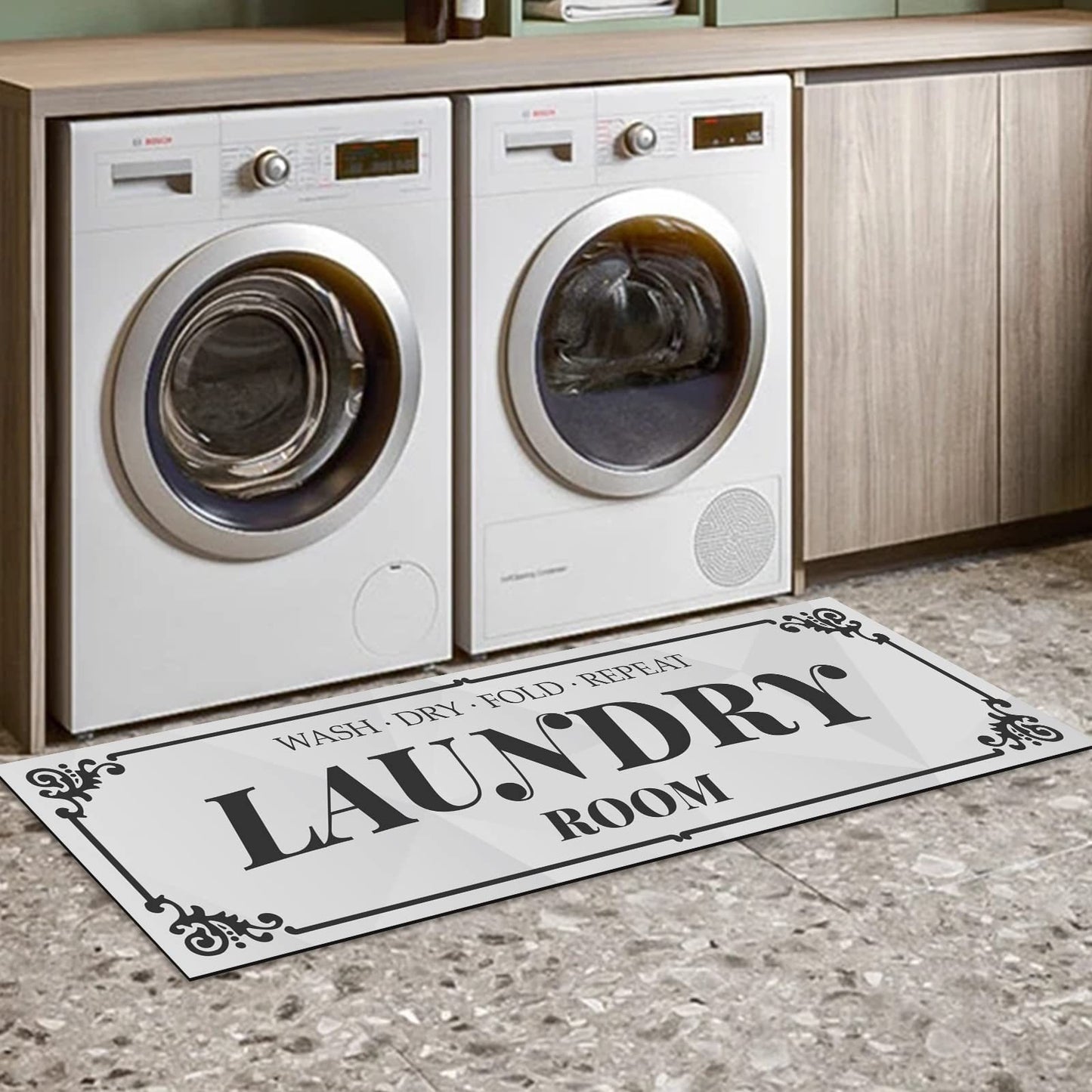 Laundry Room Rug Runner, Light Grey Runner Rug Laundry Rug Non Slip Waterproof Washable Laundry Mat - Laundry Mat Rug Runner For Laundry Room Hallway Bathroom Kitchen Floor