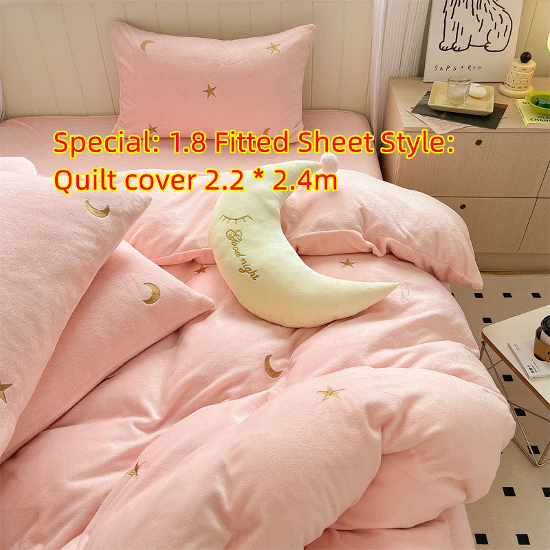 Ensemble de quatre pièces en velours de lait, draps de lit en velours corail Double face, Style princesse de guérison