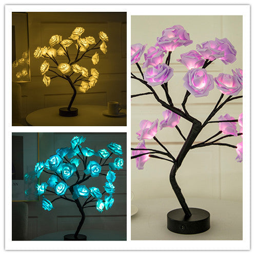 Rose fleur lampe USB LED à piles lampe de Table bonsaï arbre veilleuses guirlande chambre décoration lumières décor à la maison