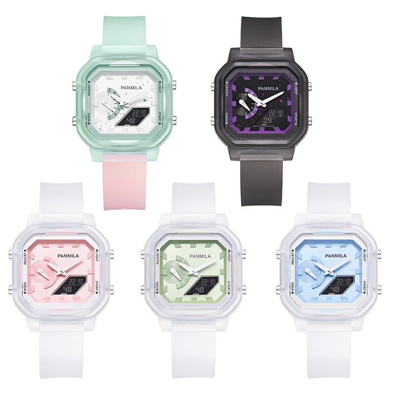 Reloj electrónico multifuncional para estudiantes Reloj luminoso informal de silicona Jelly