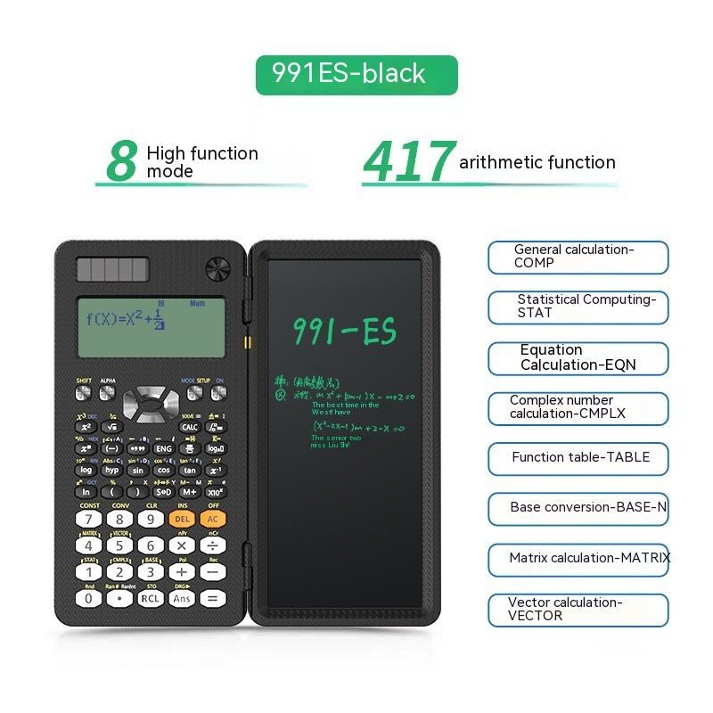 Calculatrice scientifique pliable 2 en 1 Tablette d'écriture manuscrite Fonction d'apprentissage Calculatrice Calculatrice scientifique de bureau pliable