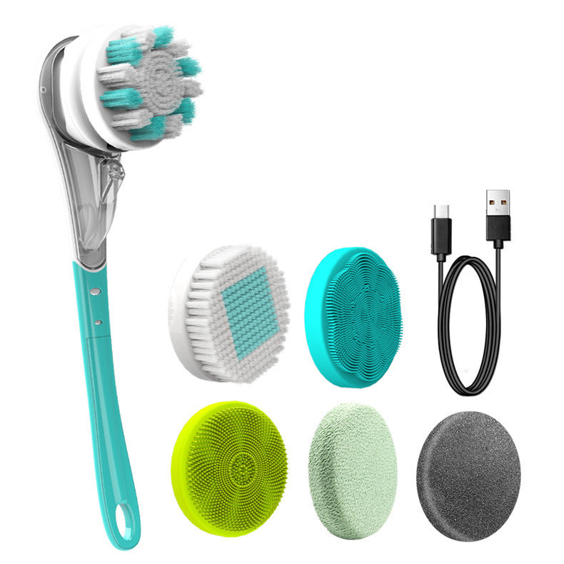 Brosse de bain électrique multifonctionnelle, brosse de frottement étanche, six en un, manche long, frottement du dos, frottement du visage, frottement des pieds, artefact