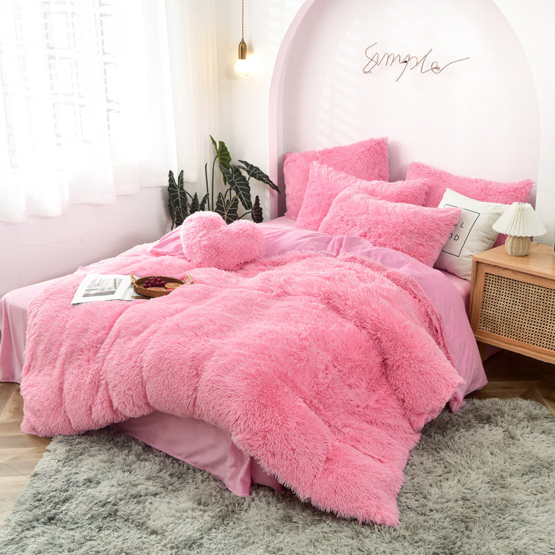 Ensemble de quatre pièces en velours de vison longue housse de couette en velours cristal en peluche