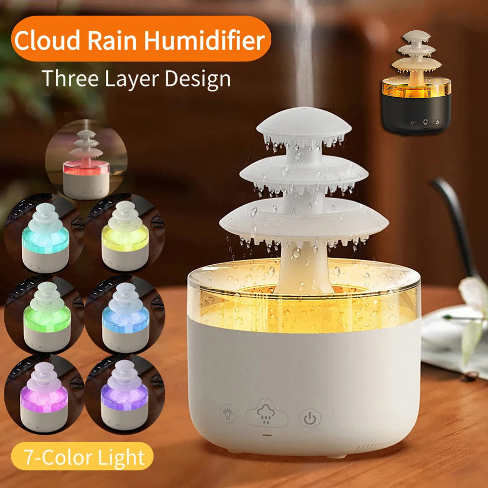 Nouveau humidificateur d'air de pluie de nuage, diffuseur d'huile essentielle d'aromathérapie, humidificateur d'air à brume muette USB avec lumière colorée