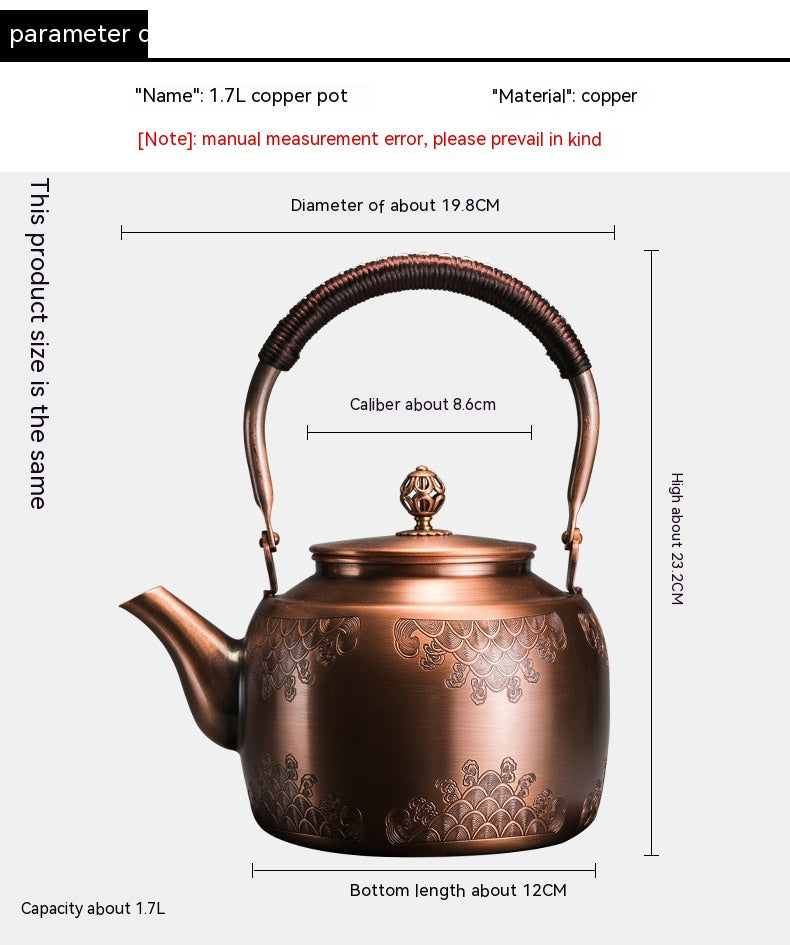 Pot de brassage de thé Antique, mécanisme manuel d'eau bouillante en cuivre