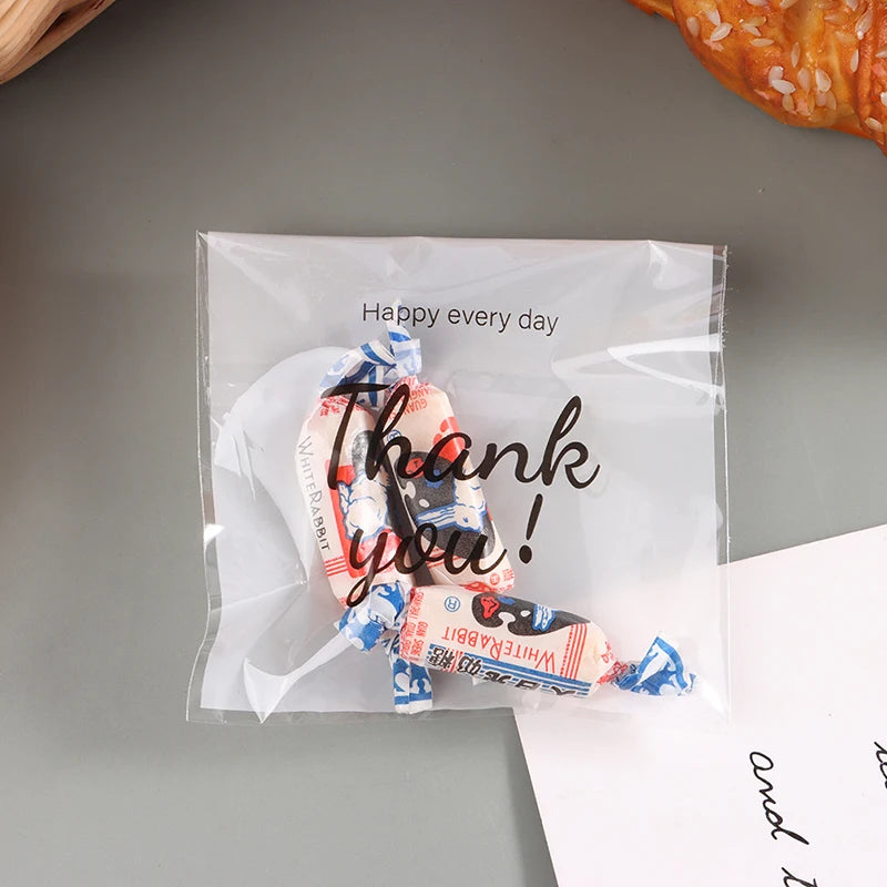 100Pcs Plastic Bag Thank you Cookie Bag Self-Adhesive Candy Bag For Wedding Birthday Party Gift Bag Biscuit Baking Packaging Bag