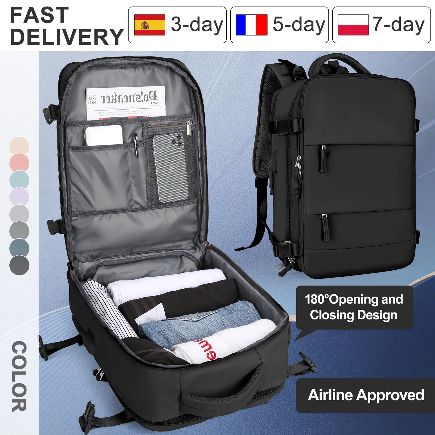 Mochila de viaje grande para hombres,Mochila para ordenador portátil impermeable aprobada por vuelo aéreo,Mochila antirrobo para llevar, Mochila de senderismo