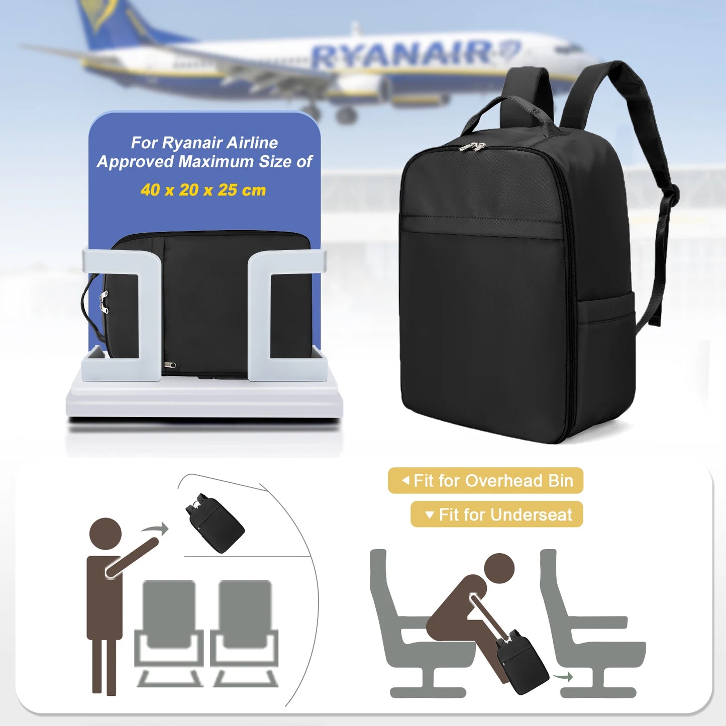 Ryanair Sac à dos 40x20x25 Sac de cabine, Bagage à main Sac à dos de voyage pour Easyjet Sac de cabine 45x36x20, Sac à dos pour ordinateur portable pour femme/homme