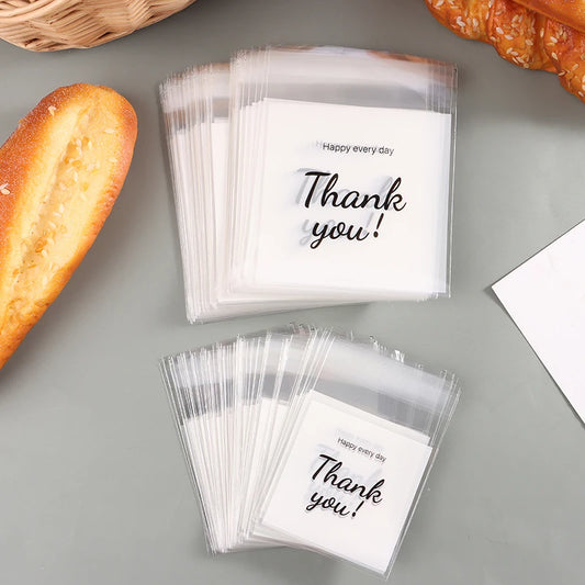 Sac en plastique de remerciement, 100 pièces, sac à biscuits de remerciement, sac à bonbons auto-adhésif pour mariage, fête d'anniversaire, sac cadeau, sac d'emballage de pâtisserie de biscuits