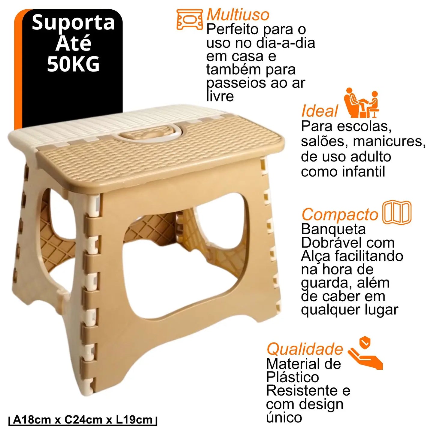 Escabeau pliant en plastique avec poignée pour enfants, petit tabouret Portable pour salle de bain