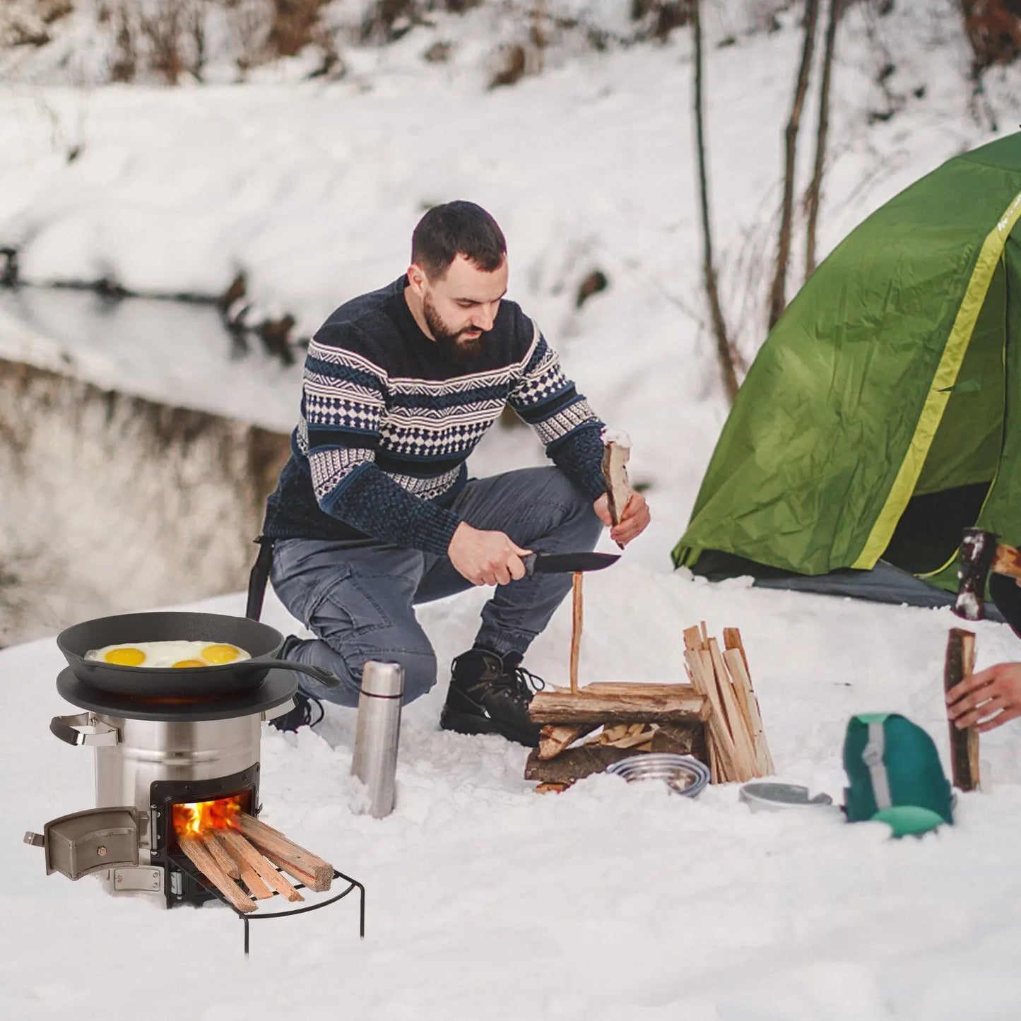 Estufa de barbacoa portátil para mochileros, senderismo, Picnic, parrilla de Camping a prueba de viento, estufa de leña con bolsa de transporte