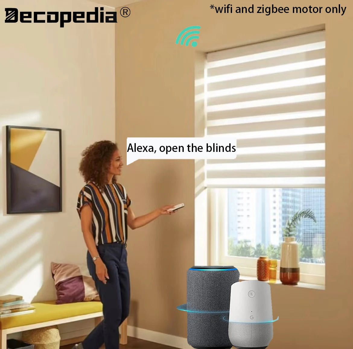 Decopedia Persianas de cebra hechas a medida para ventanas, persianas enrollables motorizadas, persianas opacas de día y noche para puerta corredera