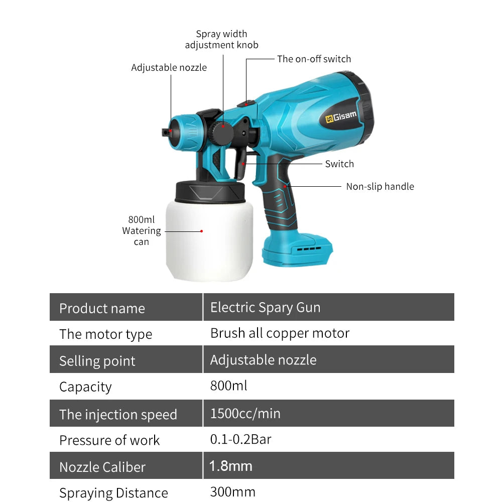 Makita – pistolet de pulvérisation électrique sans fil, 800ML, pulvérisateur de peinture Portable, revêtement en acier pour meubles automobiles, aérographe Compatible avec batterie 18V