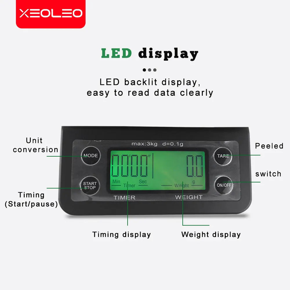 XEOLEO Timer Coffee scale 3kg/0.1g Home Multi-function electronic Digital Kitchen scale for coffee shop/Bubble tea shop/Bakery