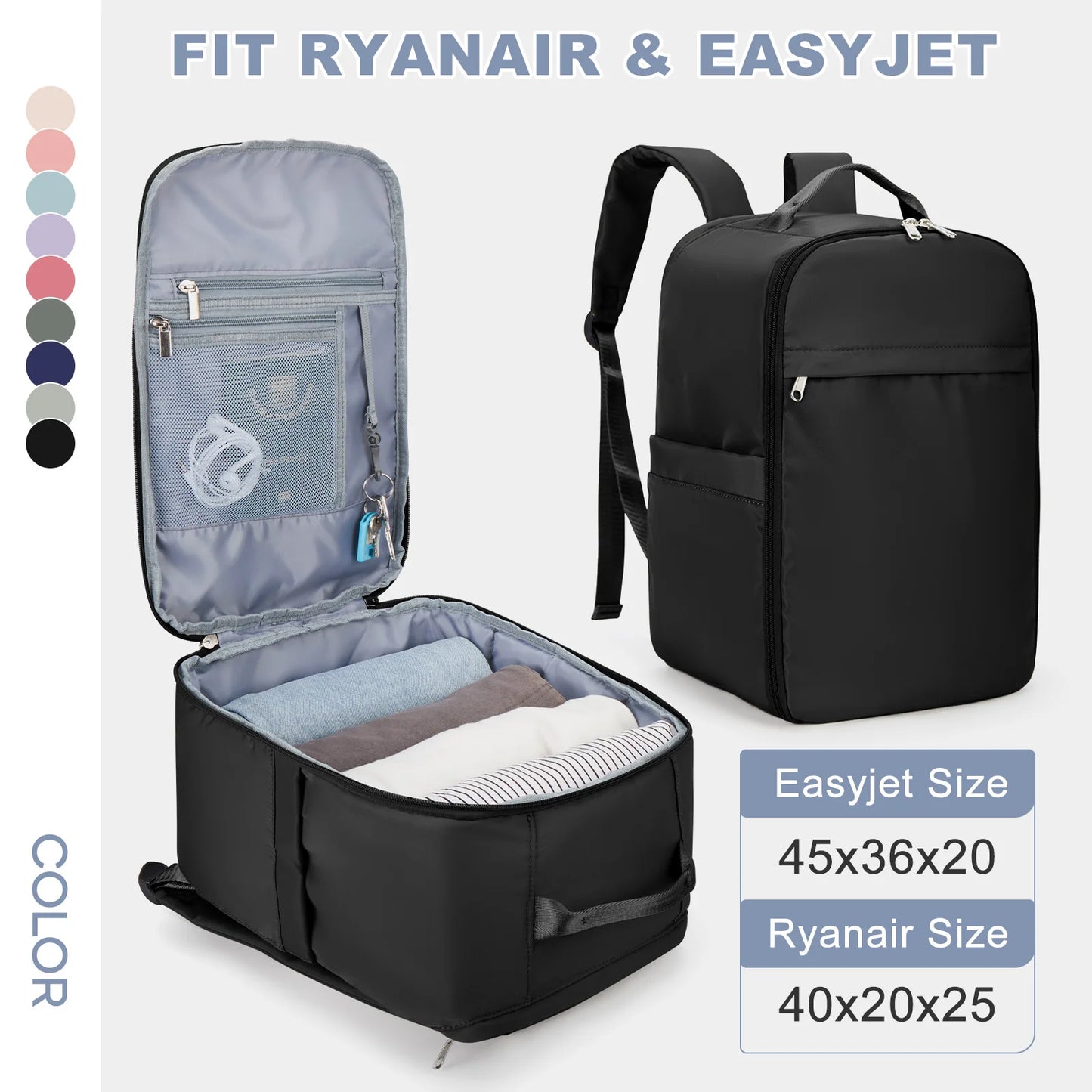 Ryanair Sac à dos 40x20x25 Sac de cabine, Bagage à main Sac à dos de voyage pour Easyjet Sac de cabine 45x36x20, Sac à dos pour ordinateur portable pour femme/homme