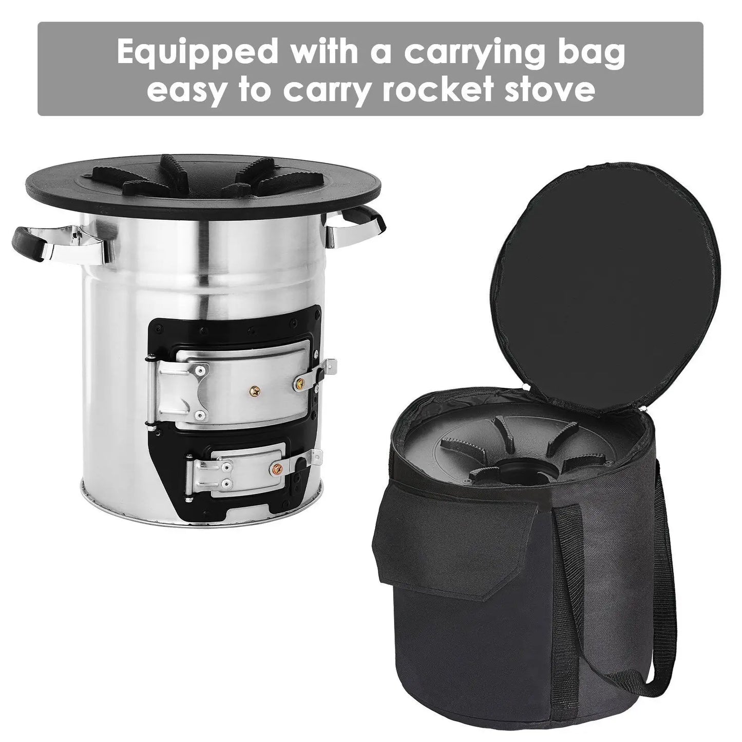 Portable BBQ Rocket Stove for Backpacking Hiking Picnic Windproof Camping Grill Camping Wood Stove with Carry Bag