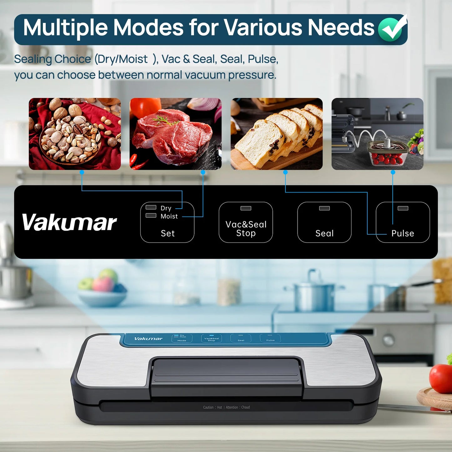 Vakumar VH1506 Vacuum Food Sealer Packaging Machine For Home Kitchen Food Saver Bags Commercial Vacuum Food Sealing