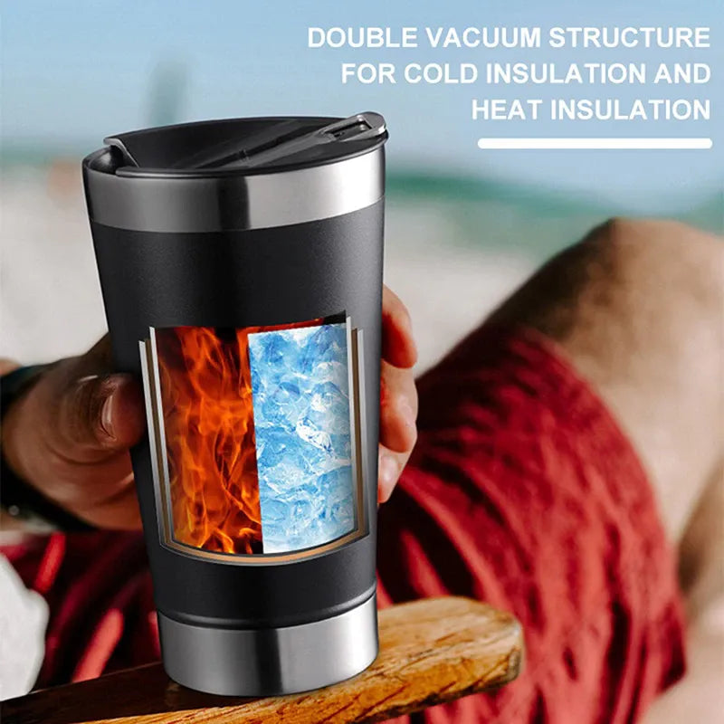 Tasse thermique de 473 ml avec lampe et ouvre-bouteille en acier inoxydable pour chaud et glacé